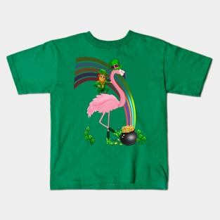 Funny St. Paddy's Flamingo with Leprechaun St. Patrick's Day Kids T-Shirt